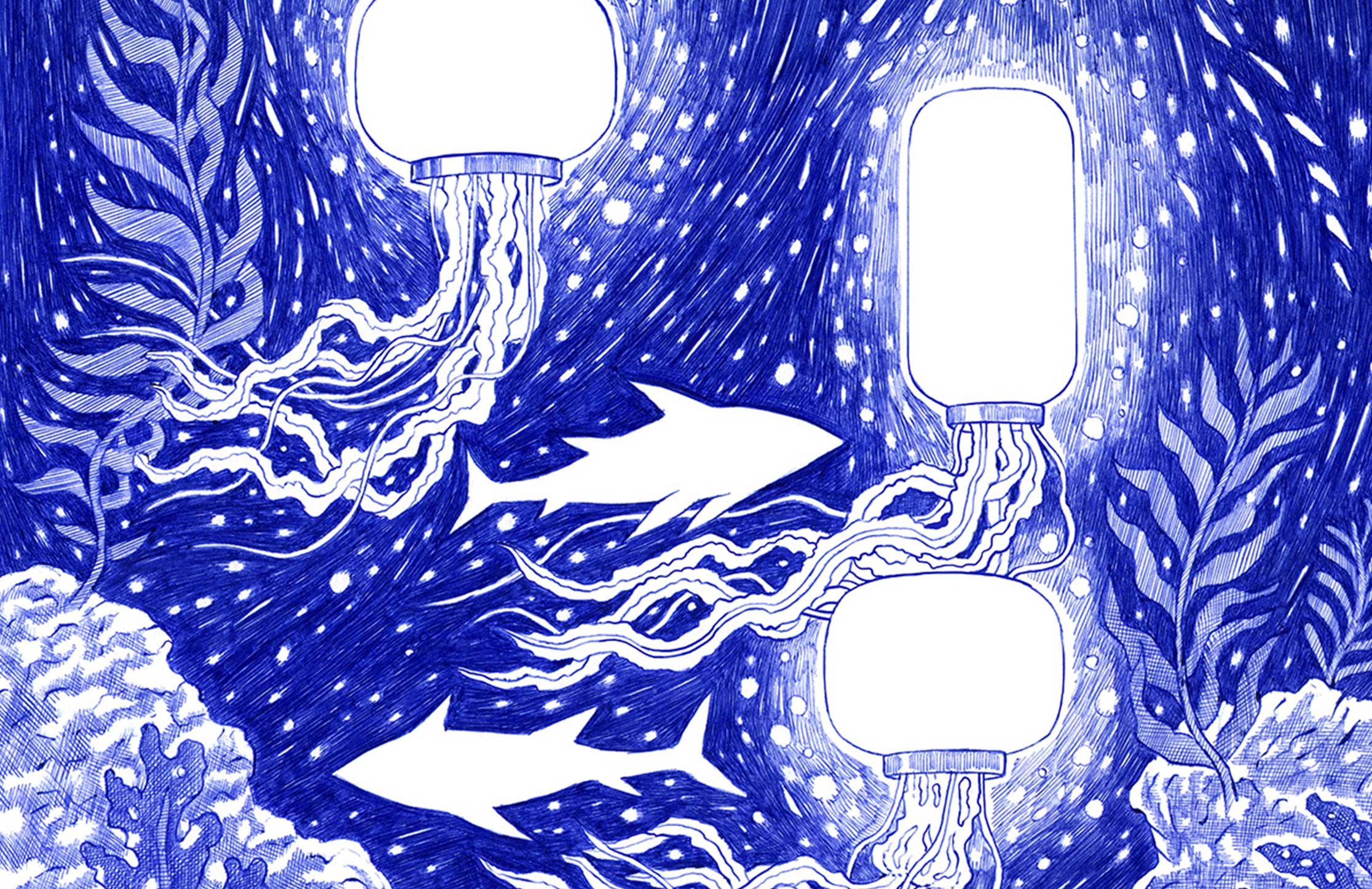Ball-pen dreamscape by Kevin Lucbert for “What’s in a Lamp?”